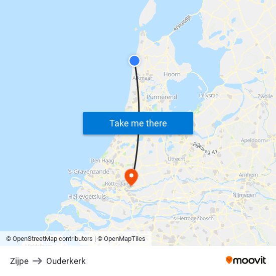 Zijpe to Ouderkerk map