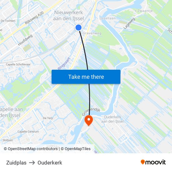 Zuidplas to Ouderkerk map