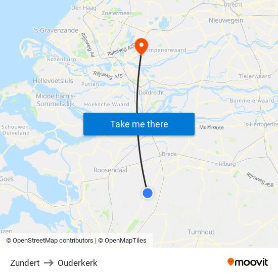 Zundert to Ouderkerk map