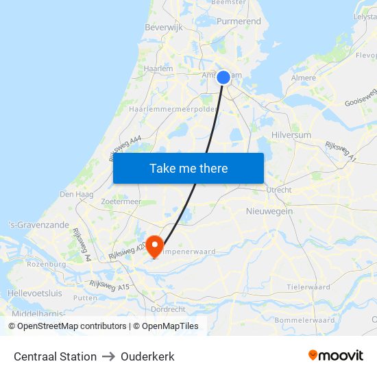 Centraal Station to Ouderkerk map