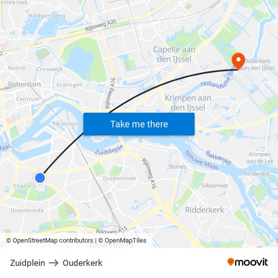 Zuidplein to Ouderkerk map