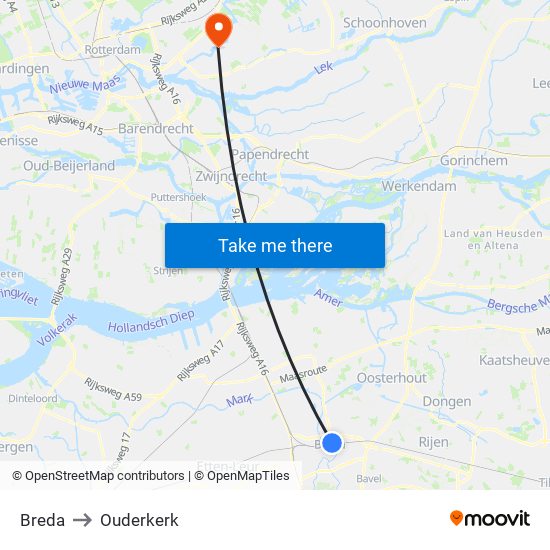 Breda to Ouderkerk map