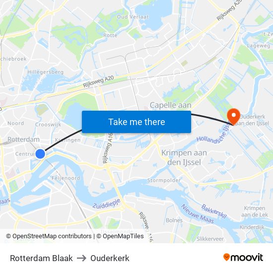 Rotterdam Blaak to Ouderkerk map