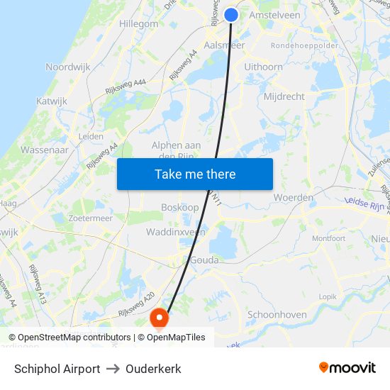 Schiphol Airport to Ouderkerk map