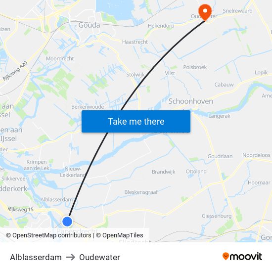 Alblasserdam to Oudewater map