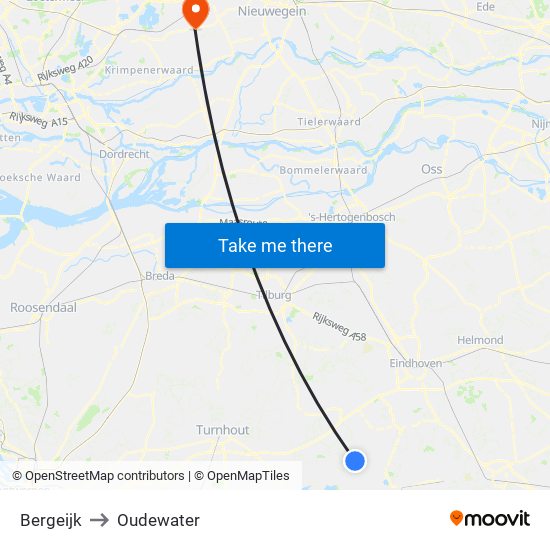 Bergeijk to Oudewater map