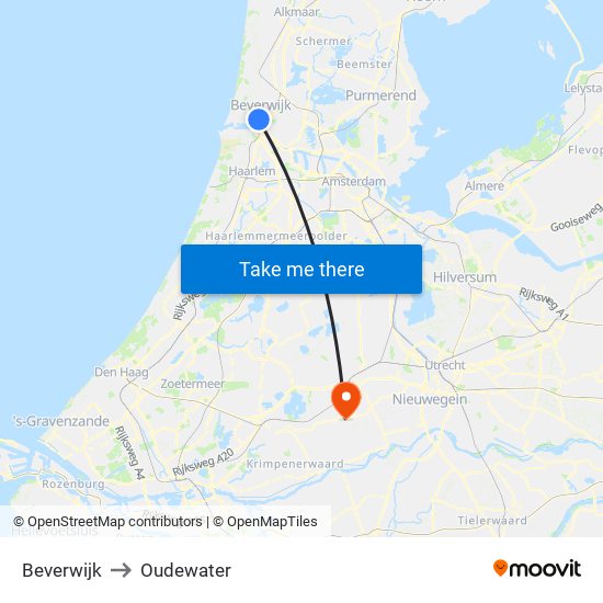 Beverwijk to Oudewater map