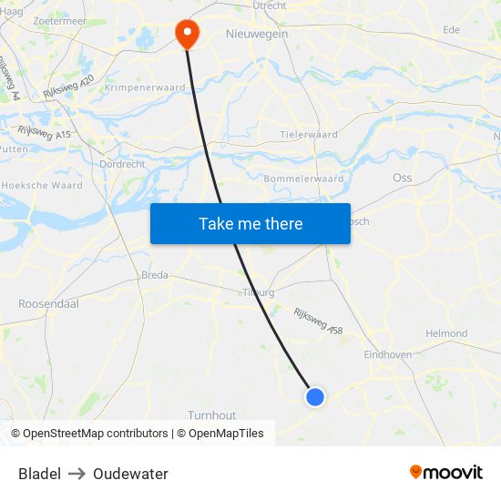 Bladel to Oudewater map