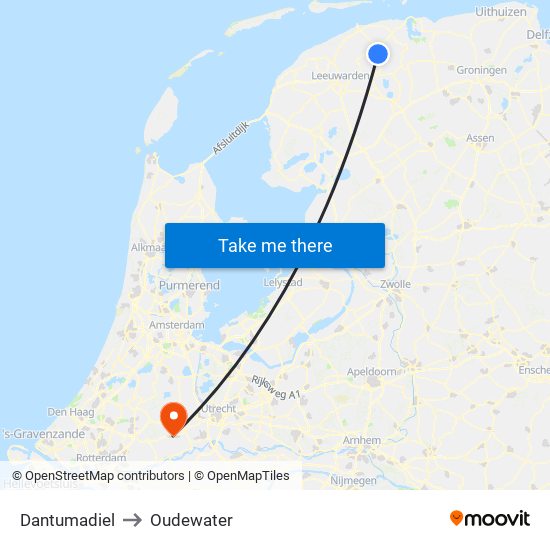 Dantumadiel to Oudewater map