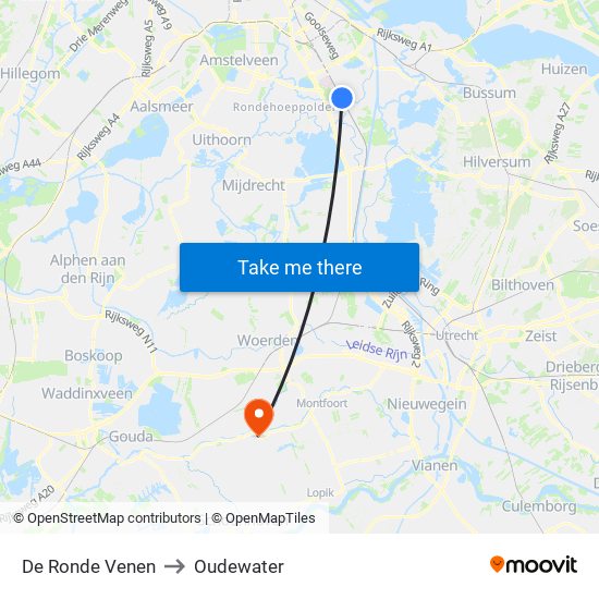 De Ronde Venen to Oudewater map
