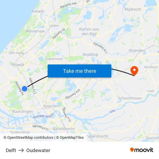 Delft to Oudewater map