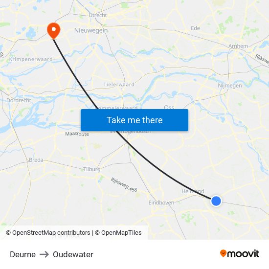 Deurne to Oudewater map