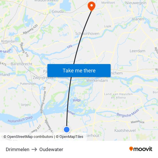 Drimmelen to Oudewater map