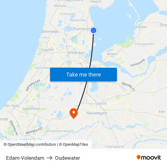 Edam-Volendam to Oudewater map