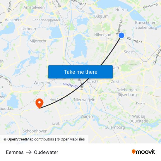 Eemnes to Oudewater map