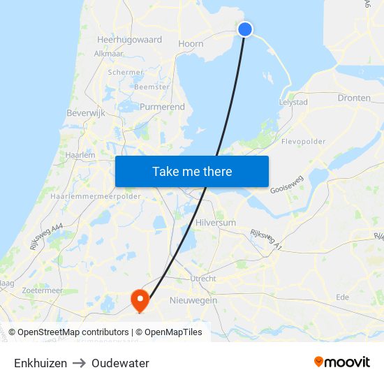 Enkhuizen to Oudewater map