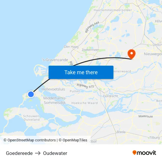 Goedereede to Oudewater map