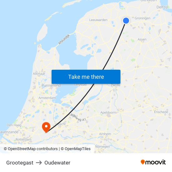 Grootegast to Oudewater map