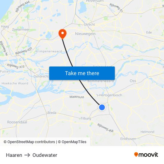 Haaren to Oudewater map