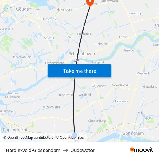 Hardinxveld-Giessendam to Oudewater map