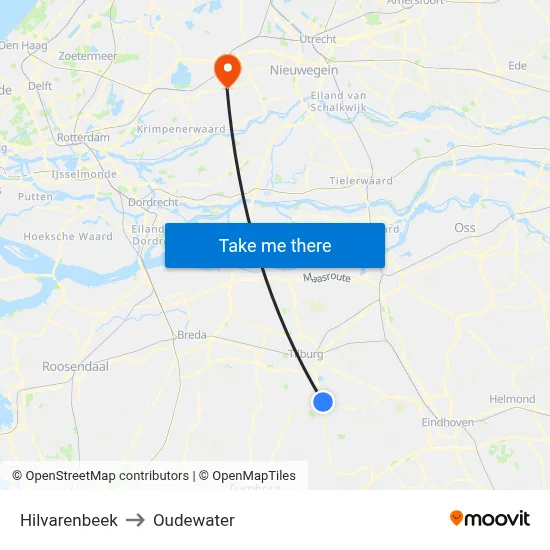 Hilvarenbeek to Oudewater map