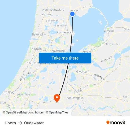 Hoorn to Oudewater map