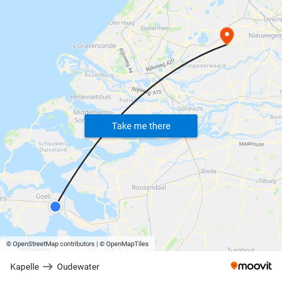 Kapelle to Oudewater map