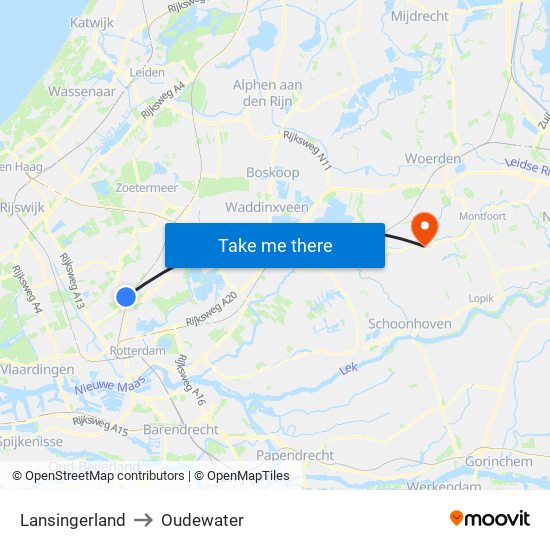 Lansingerland to Oudewater map