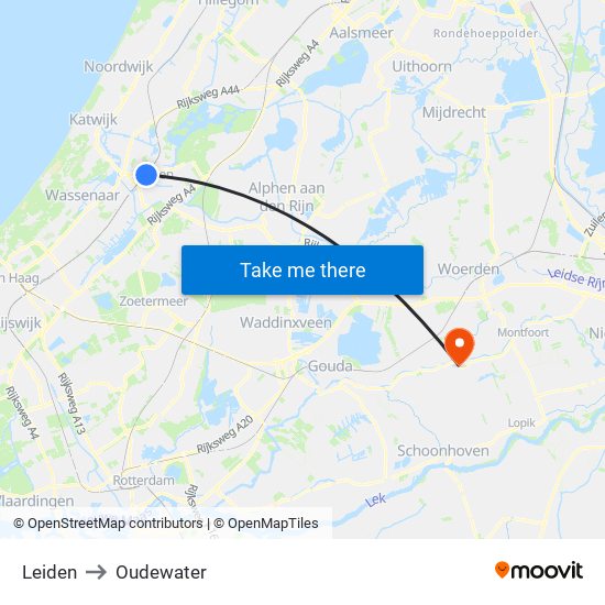 Leiden to Oudewater map