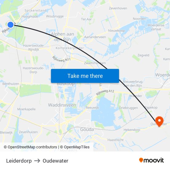 Leiderdorp to Oudewater map