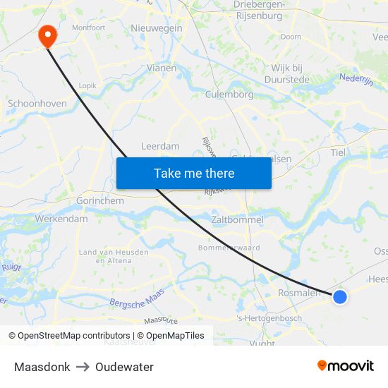 Maasdonk to Oudewater map