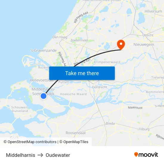 Middelharnis to Oudewater map