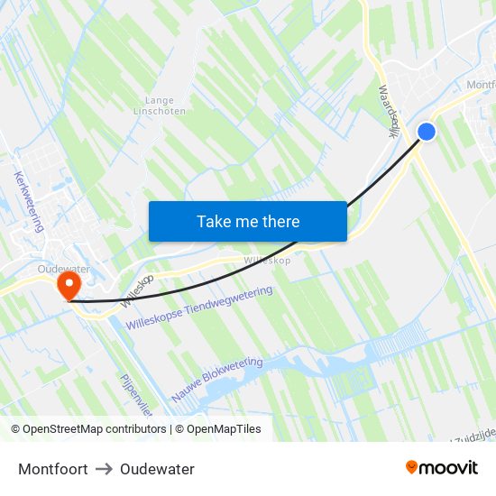 Montfoort to Oudewater map