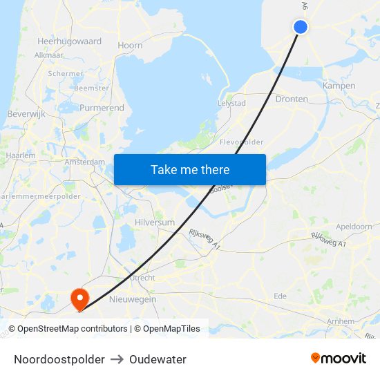 Noordoostpolder to Oudewater map