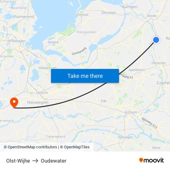 Olst-Wijhe to Oudewater map