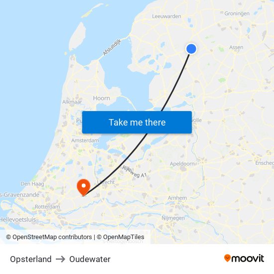 Opsterland to Oudewater map