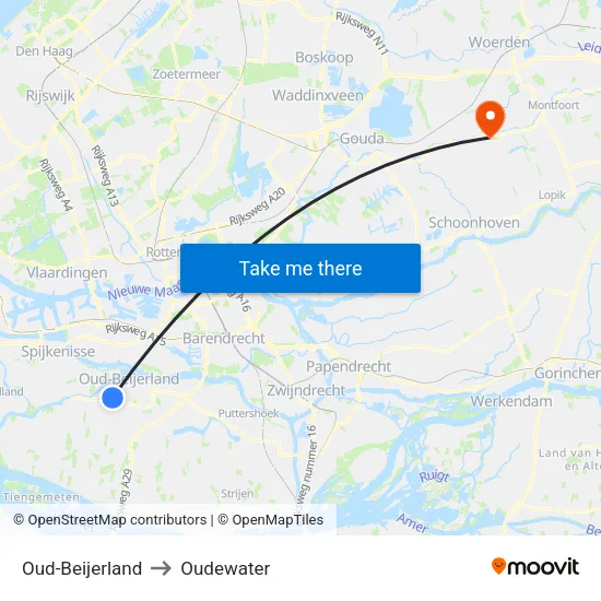 Oud-Beijerland to Oudewater map