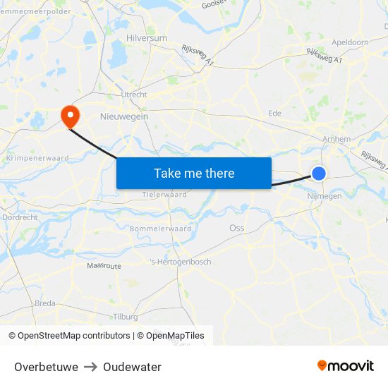 Overbetuwe to Oudewater map