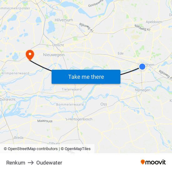 Renkum to Oudewater map