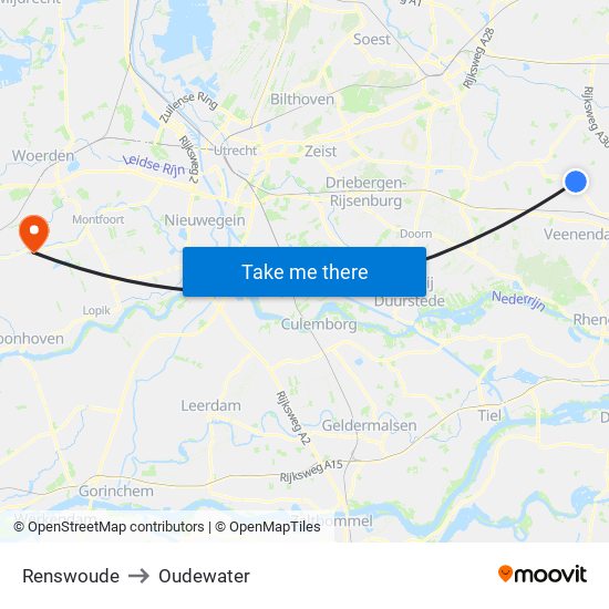 Renswoude to Oudewater map