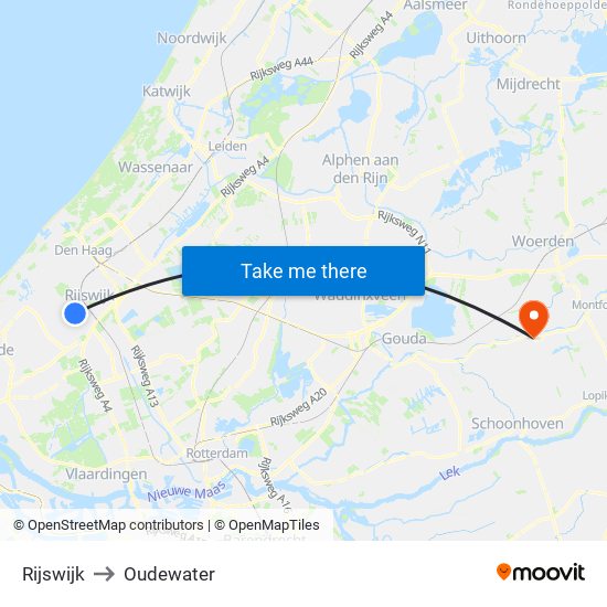 Rijswijk to Oudewater map