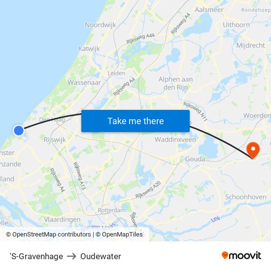 'S-Gravenhage to Oudewater map