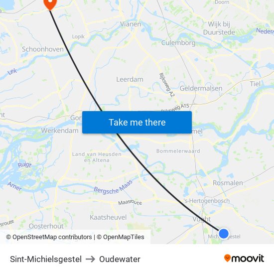 Sint-Michielsgestel to Oudewater map