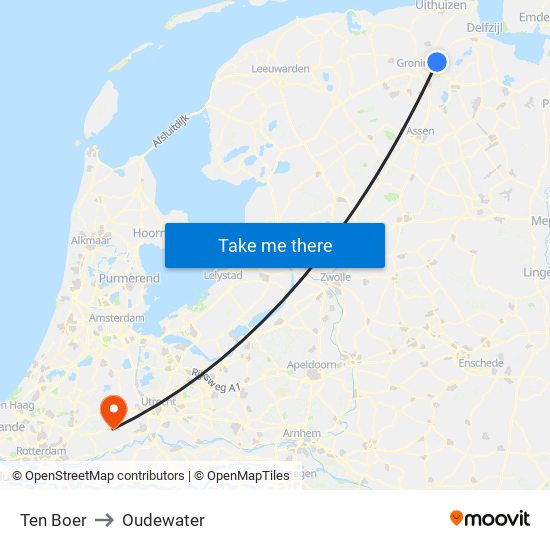 Ten Boer to Oudewater map