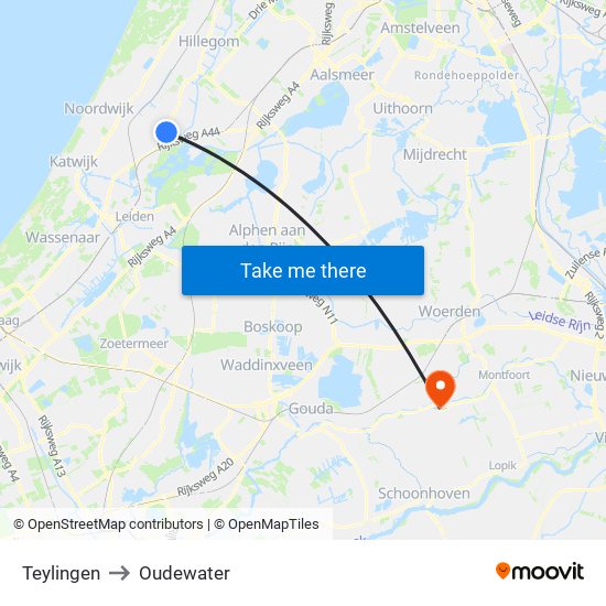 Teylingen to Oudewater map