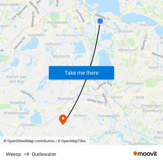 Weesp to Oudewater map