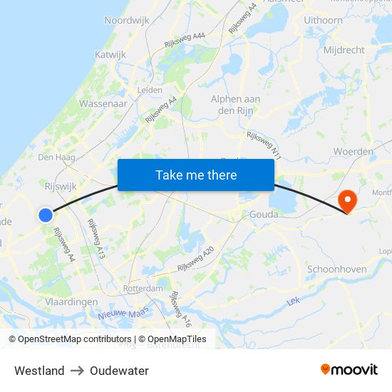 Westland to Oudewater map