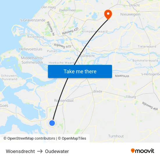 Woensdrecht to Oudewater map