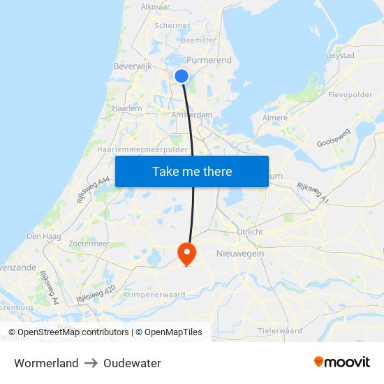 Wormerland to Oudewater map