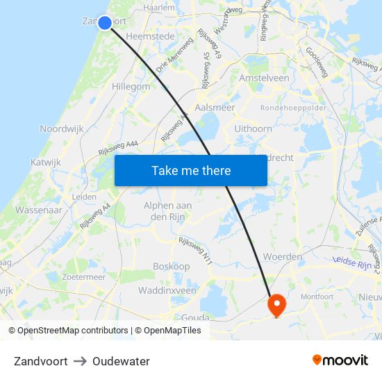 Zandvoort to Oudewater map
